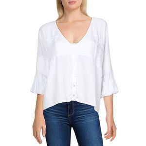 Sancia Womens Maela White V-Neck Long Sleeves Top Blouse Shirt NWT